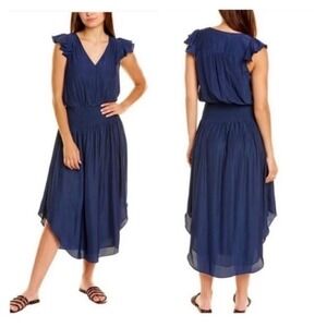 Ramy Brook Wrenn Blouson Flutter sleeve midi dress S blue cocktail wedding boho